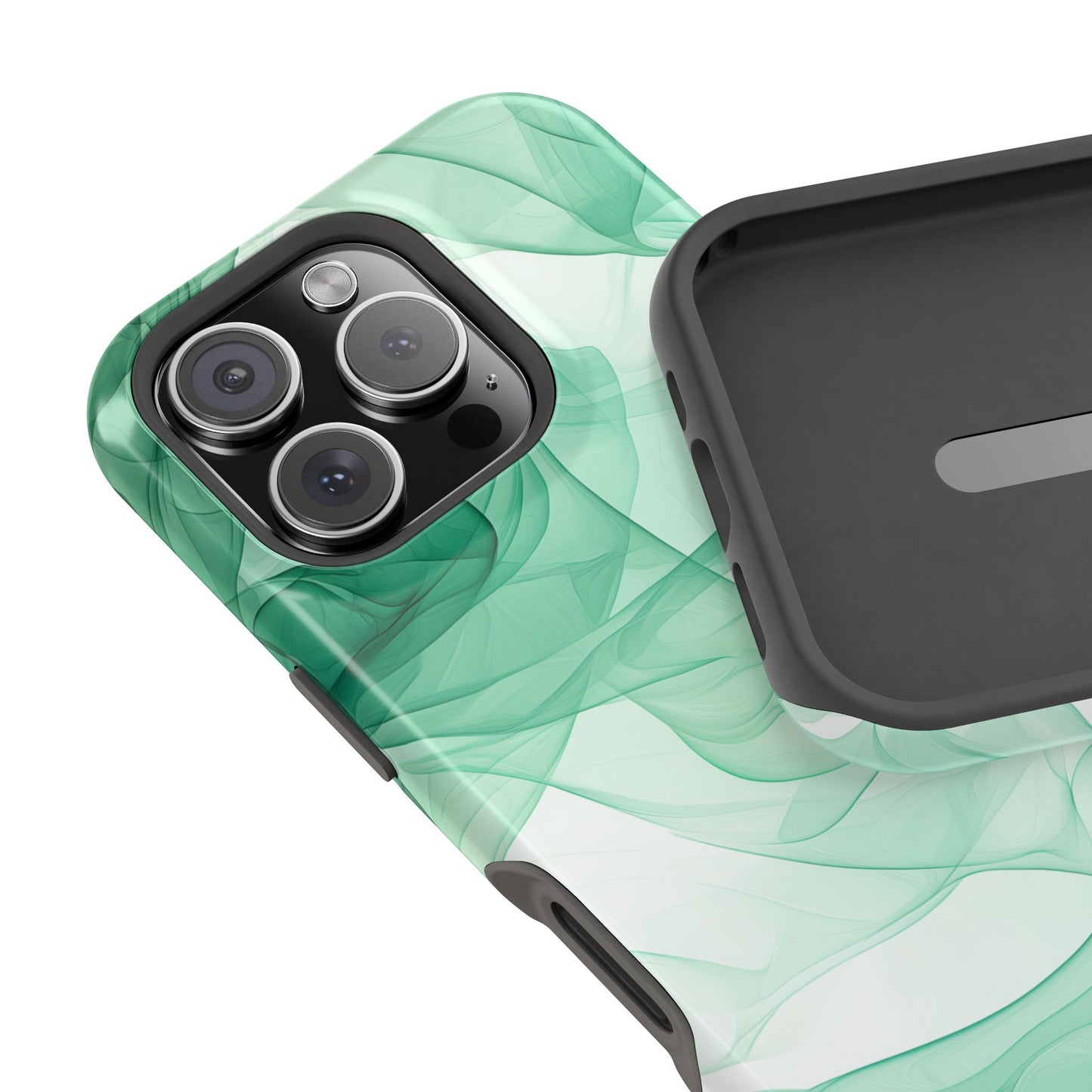 Translucent Flowing Green Fabric MagSafe iPhone Case – Elegant Fluid Design