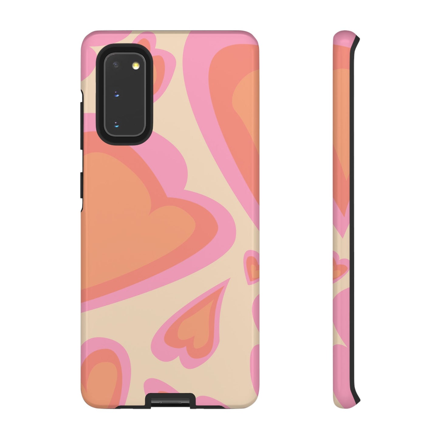 Retro Pink Hearts Samsung Galaxy Case – Shock-Resistant, Matte Finish, Dual-Layer Protection