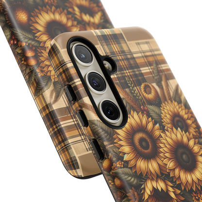 Country Sunflower Phone Case - Harvest Hues - Vintage Style Sunflower Plaid - BOGO Cases