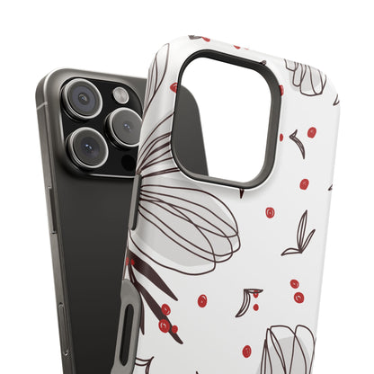 Minimalist Line Art Floral Tough MagSafe iPhone Case – Bold Red and Black Design, Shockproof Protection