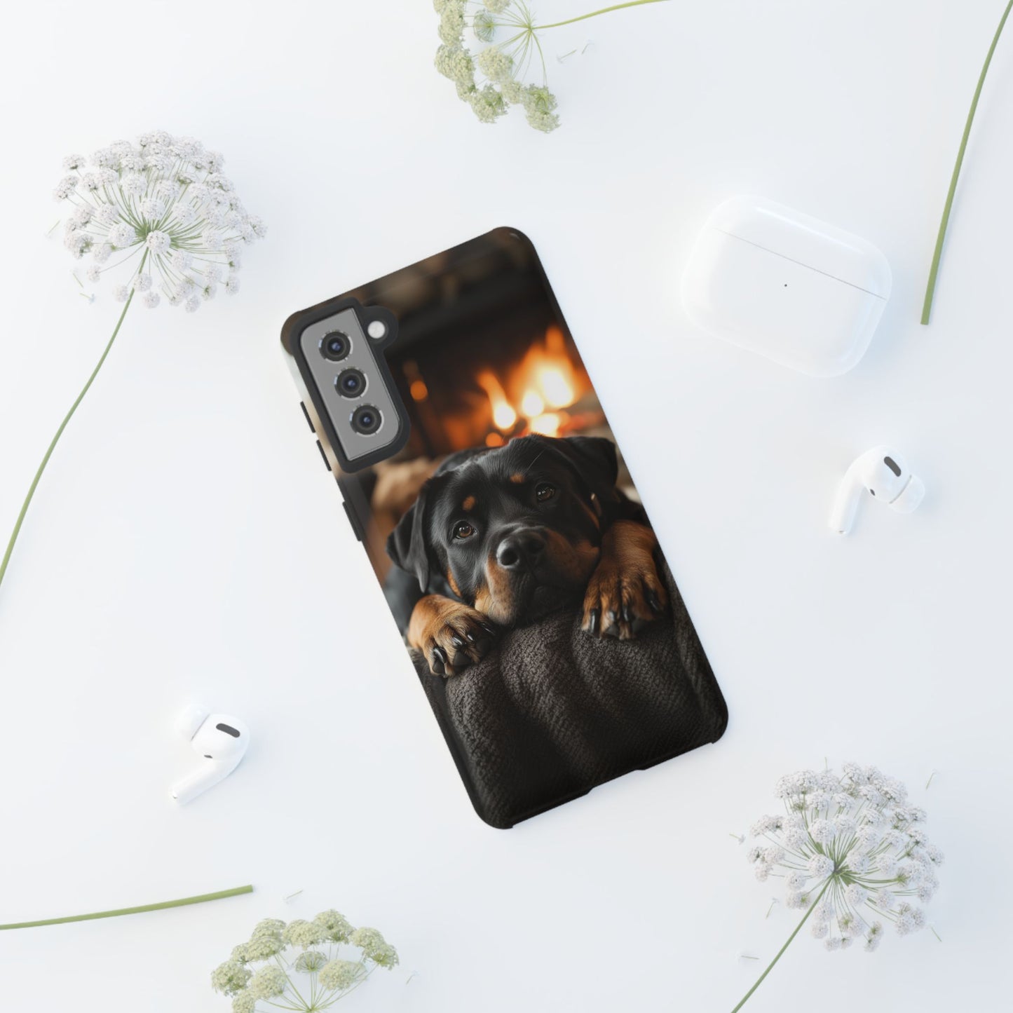 Cozy Rottweiler by the Fireplace Samsung Galaxy Case – Warm Rustic Design