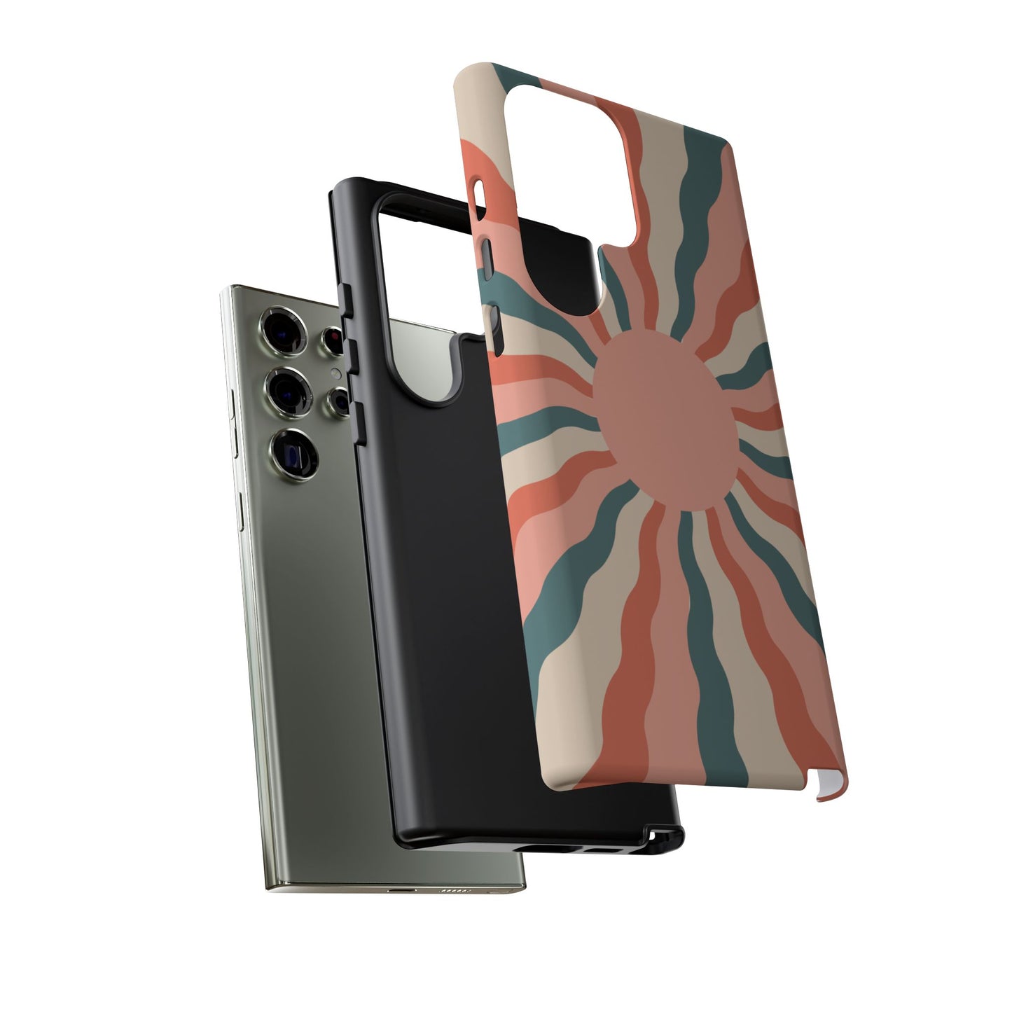 Retro Sunburst Samsung Galaxy Case – Bold 70s-Inspired Waves in Coral, Teal, and Cream