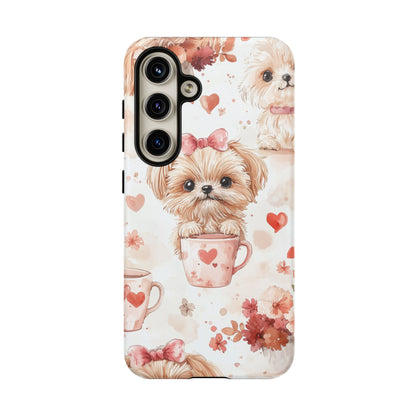 Puppies & Heart Mugs Samsung Galaxy Case – Sweet Dog & Floral Design, Shockproof & Slim