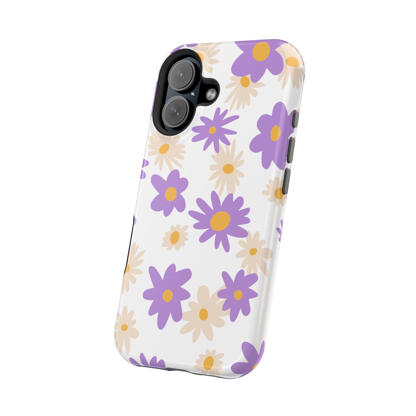 Retro Daisy Flower MagSafe iPhone Case – Pastel Purple & Cream Floral Design with Matte Finish