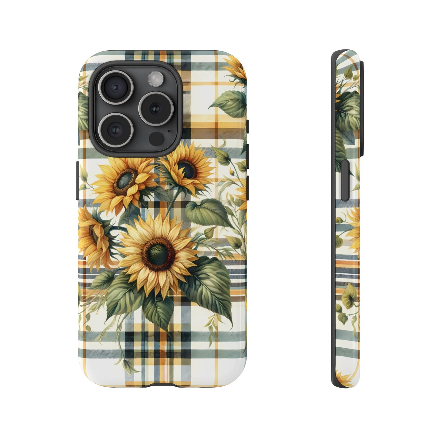 Cute Sunflower Phone Case - Sunny Blossom Plaid - Checkered Sunflowers Phone Case for iPhone & Samsung. Be Happy With These Bright Colors!