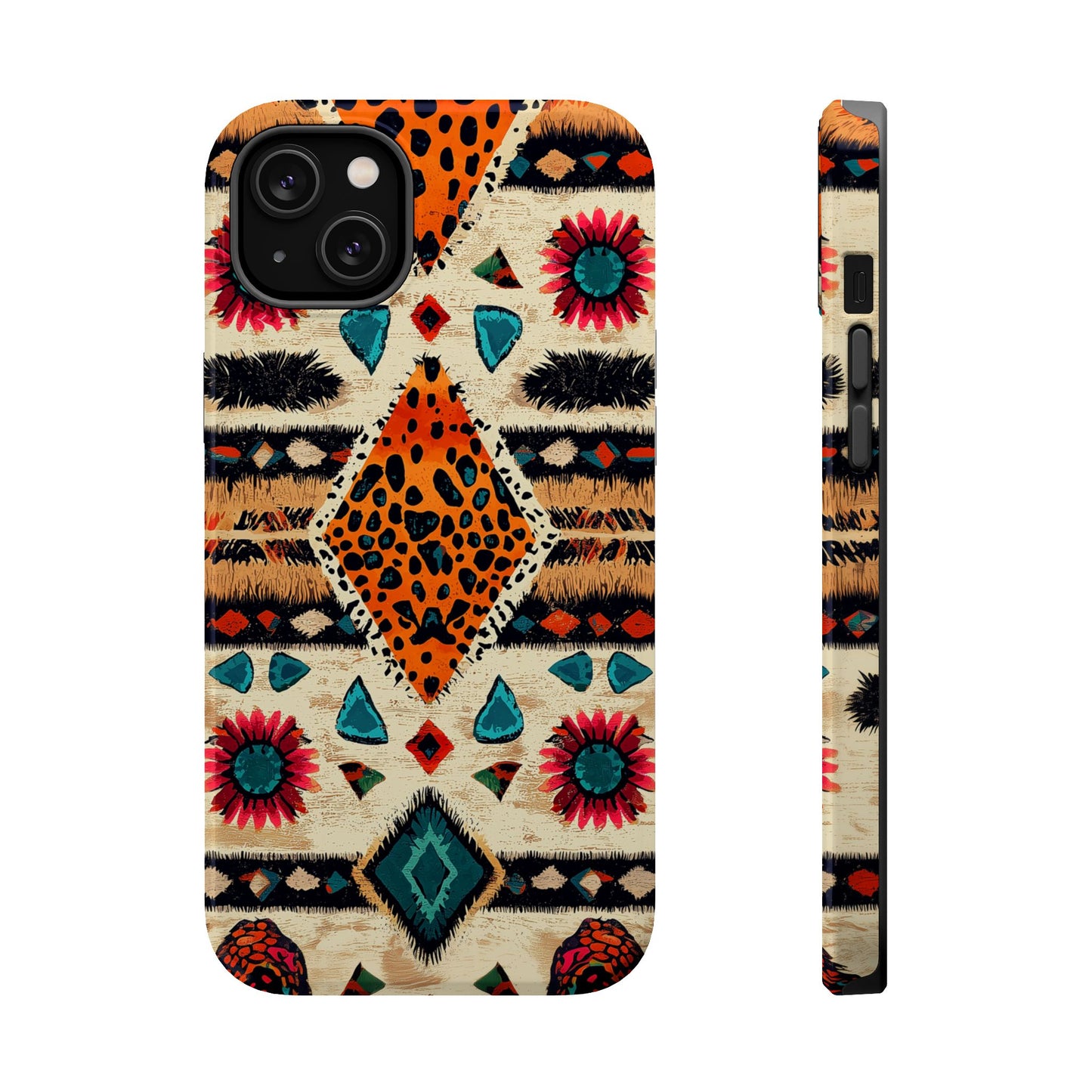 Wild Boho Leopard Print & Floral Tough MagSafe iPhone Case – Eclectic Tribal Design, Dual-Layer Protection