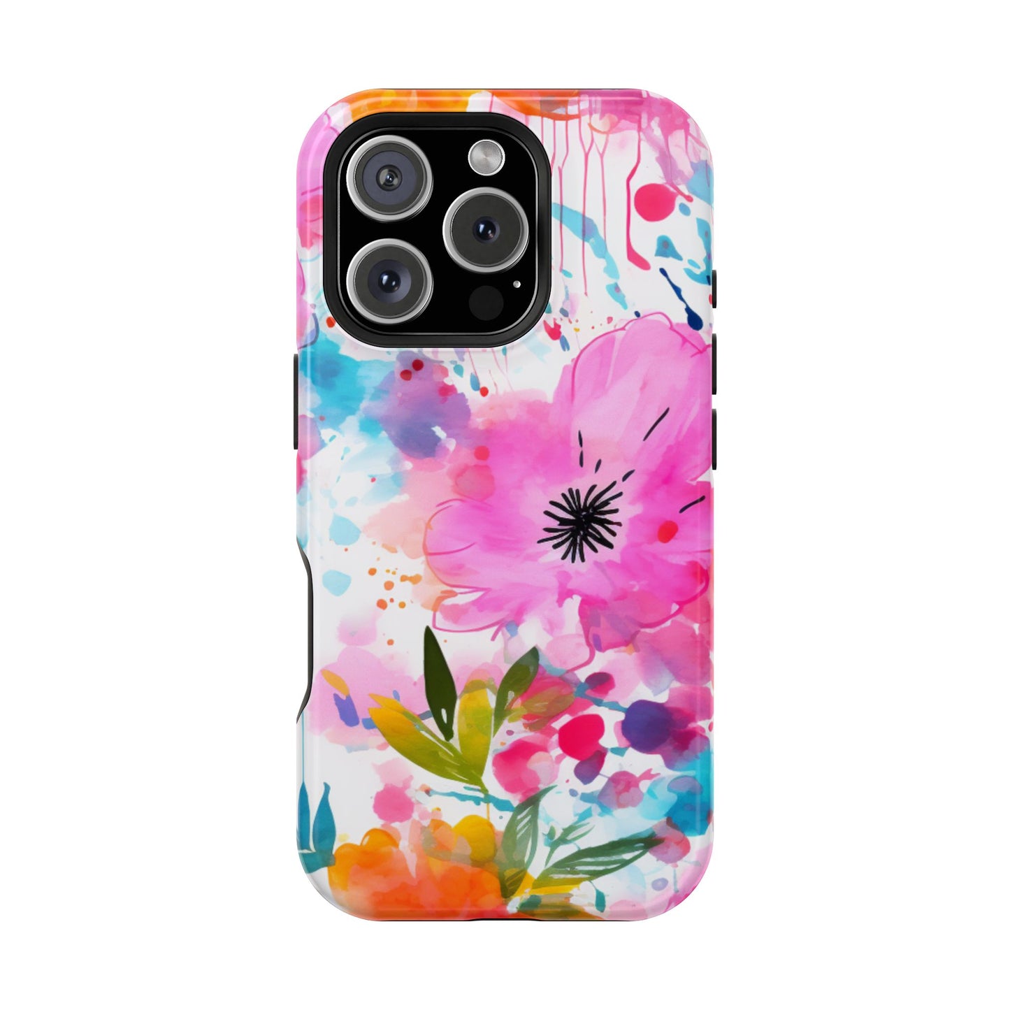 Color Splash Pink & Orange Watercolor Floral - MagSafe iPhone Case