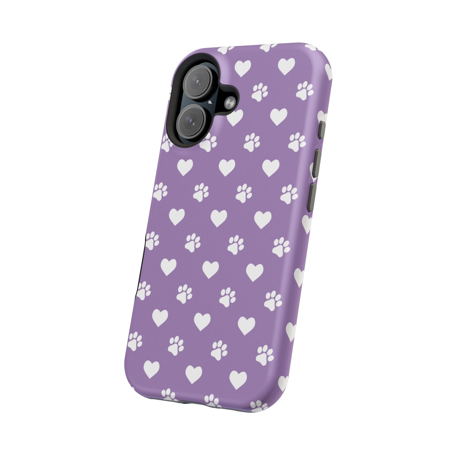 Lavender Paw Prints & Hearts Design - Adorable Pet Lover MagSafe iPhone Case