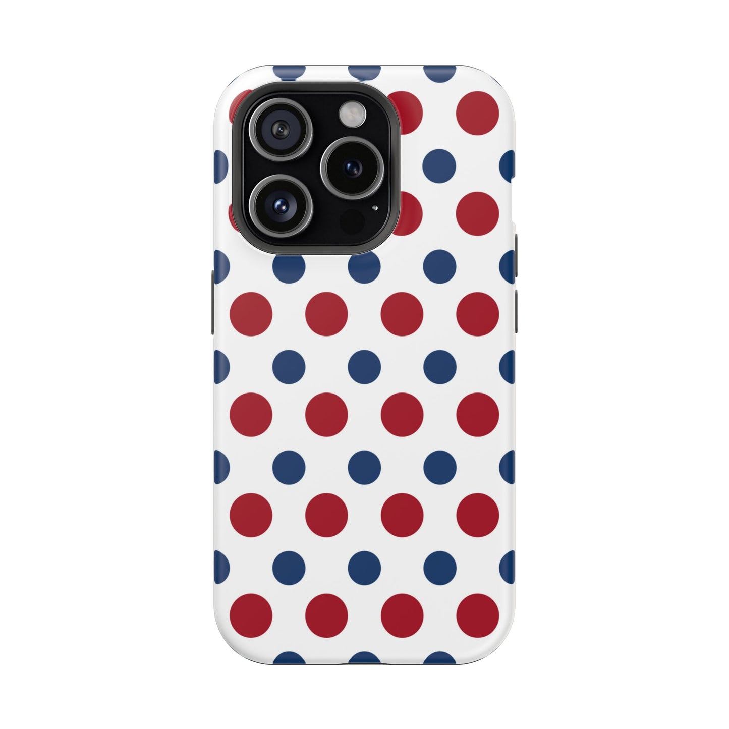 Patriotic Navy, White, and Red Polka Dot MagSafe iPhone Case