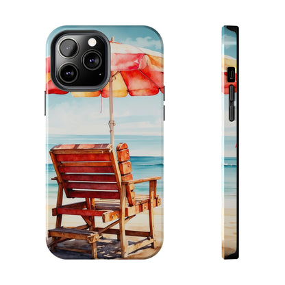 Beachfront Sunset Lounge iPhone Case – Vibrant Watercolor Design