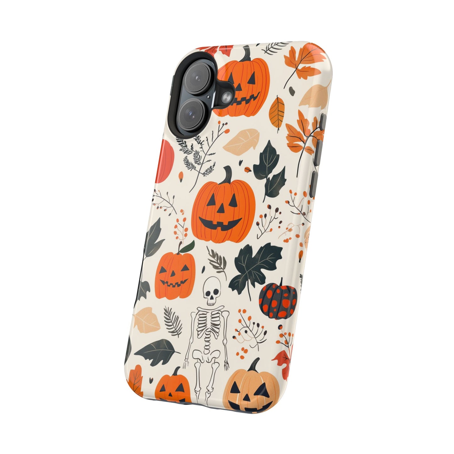 Spooky Pumpkin & Skeleton MagSafe iPhone Case – Halloween Jack-O'-Lantern Design