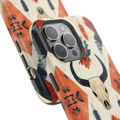 Southwestern Boho Skull Tough MagSafe iPhone Case – Durable Matte Finish, Dual-Layer Protection