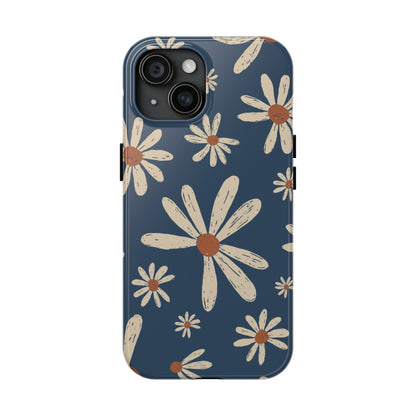 Vintage Daisies iPhone Case – Navy Blue Floral Design, Scratch - Resistant with Shock - Absorbing Bumper - BOGO Cases