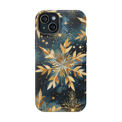 Gold Floral Snowflakes on Midnight Blue - MagSafe iPhone Series Case