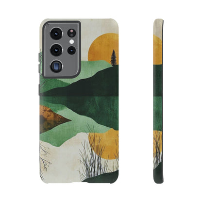 Retro Mountain Sunrise Samsung Galaxy Case – Minimalist Landscape Design, Dual-Layer Protection