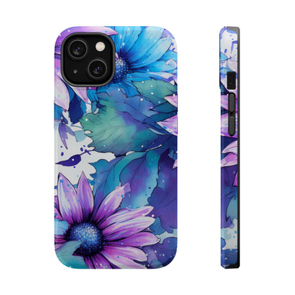 Purple & Teal Watercolor Floral MagSafe iPhone Case - Artistic Flower Design