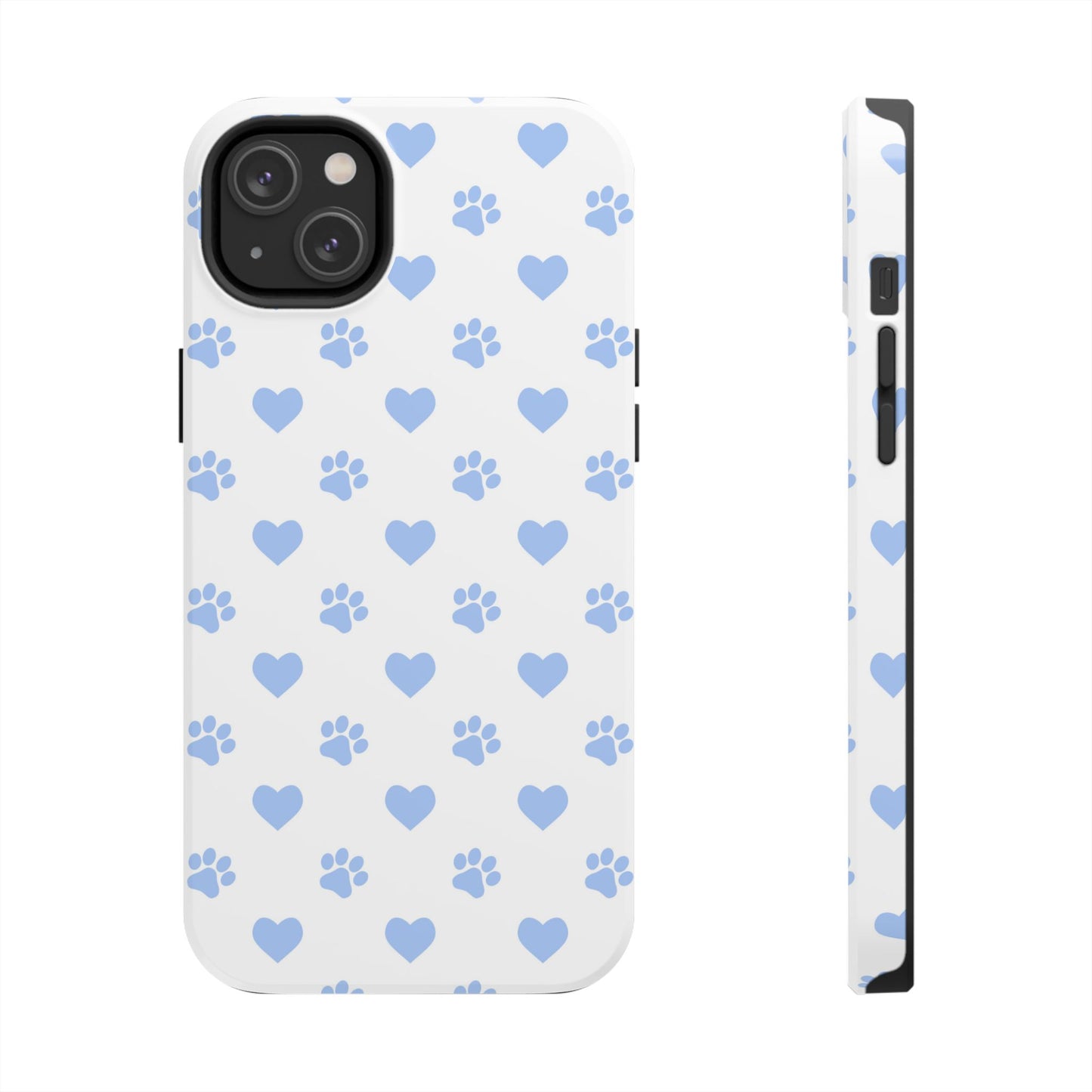 iPhone Case - Blue Paw Print & Heart Design