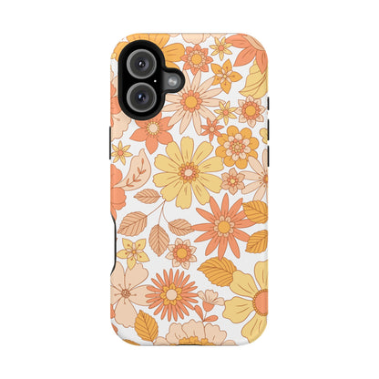 Vintage Floral Bloom MagSafe iPhone Case – Warm Orange & Yellow Retro Flower Design with Matte Finish