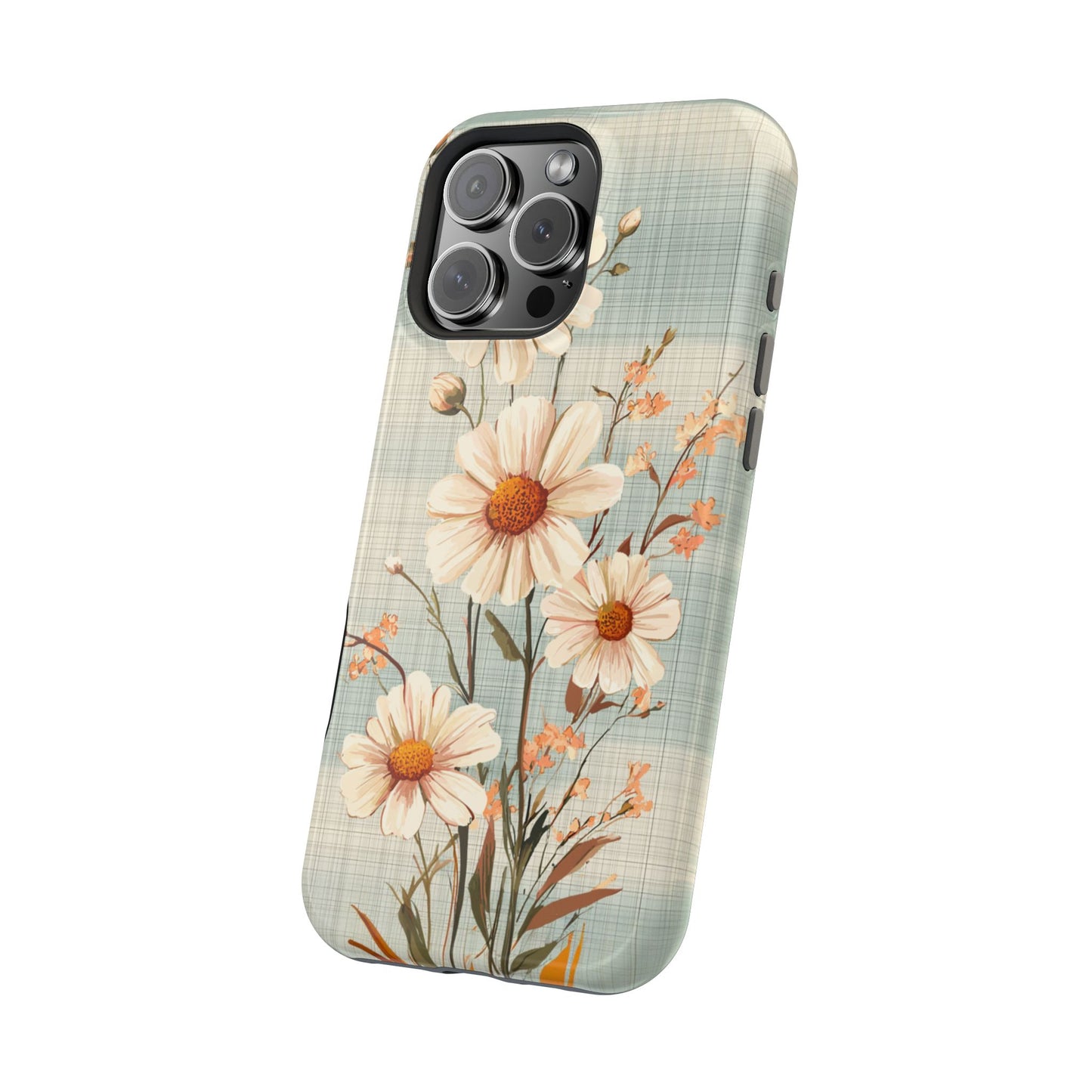 Pastel Green Daisy MagSafe iPhone Case - Floral Plaid Protective Cover