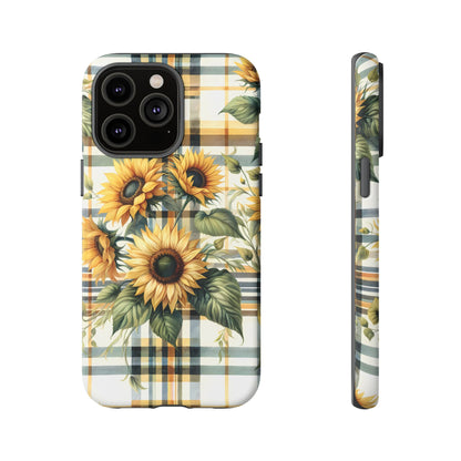 Cute Sunflower Phone Case - Sunny Blossom Plaid - Checkered Sunflowers Phone Case for iPhone & Samsung. Be Happy With These Bright Colors!