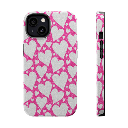 Pink and Silver Glitter Heart Pattern MagSafe Case