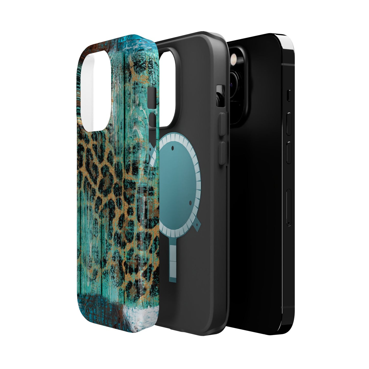 Turquoise Rustic Leopard Wood - MagSafe  iPhone Series Case