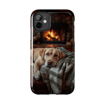 Cozy Labrador by Fireplace iPhone Case – Rustic Cabin Protective Cover