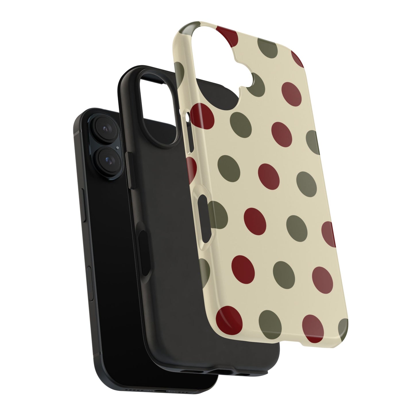 Red & Green Polka Dots on Cream – iPhone Case