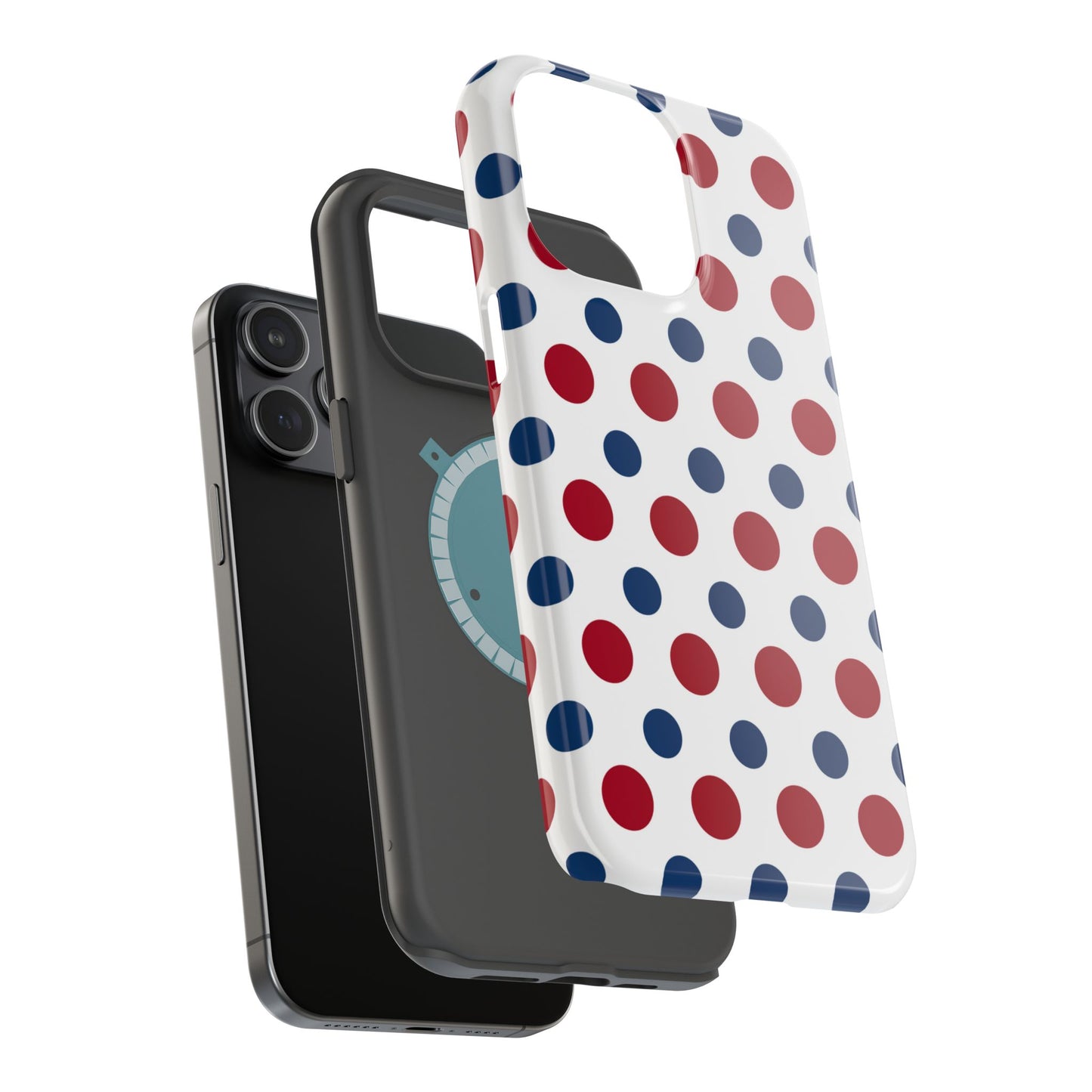 Patriotic Navy, White, and Red Polka Dot MagSafe iPhone Case