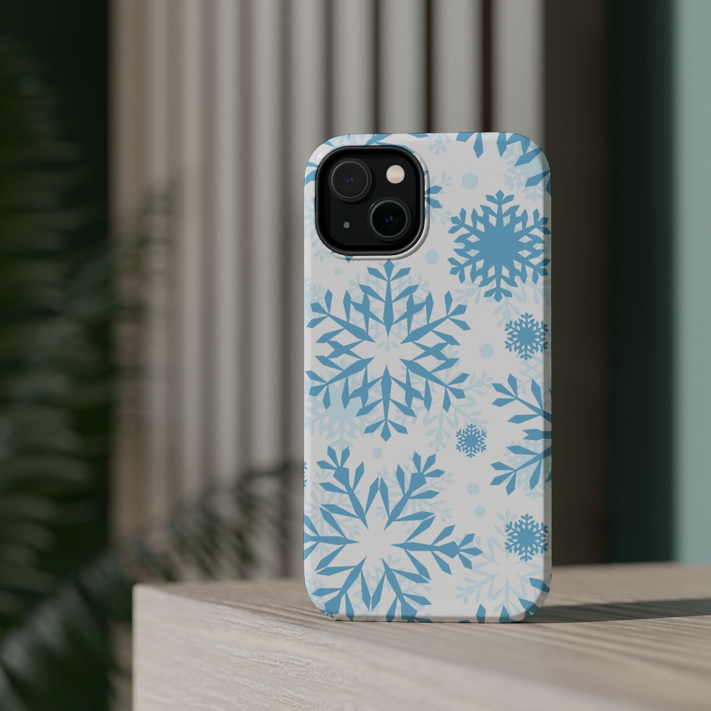 Frosty Blue Snowflakes MagSafe iPhone Case – Shockproof, Smooth Matte Finish, Dual-Layer Design