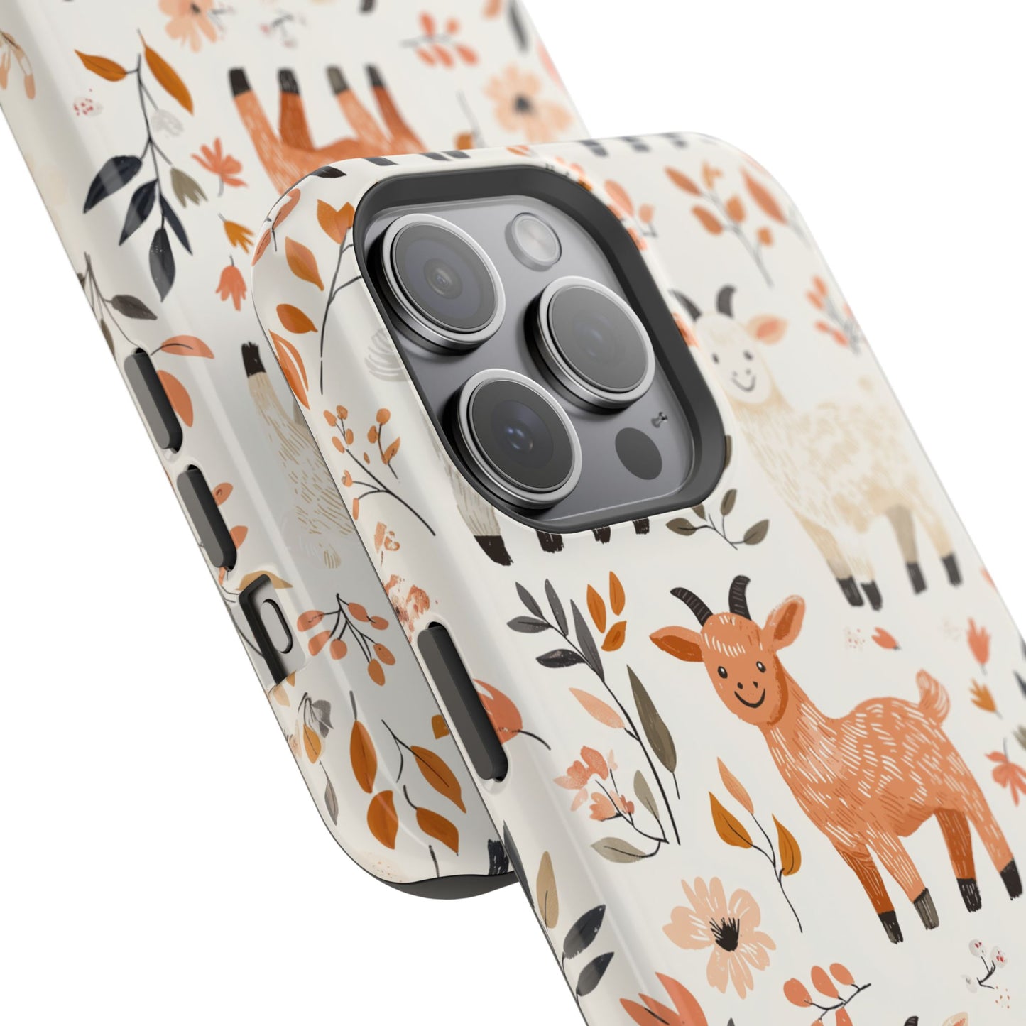 MagSafe iPhone Case: Smiley Goats & Dried Flowers – Vintage Charm