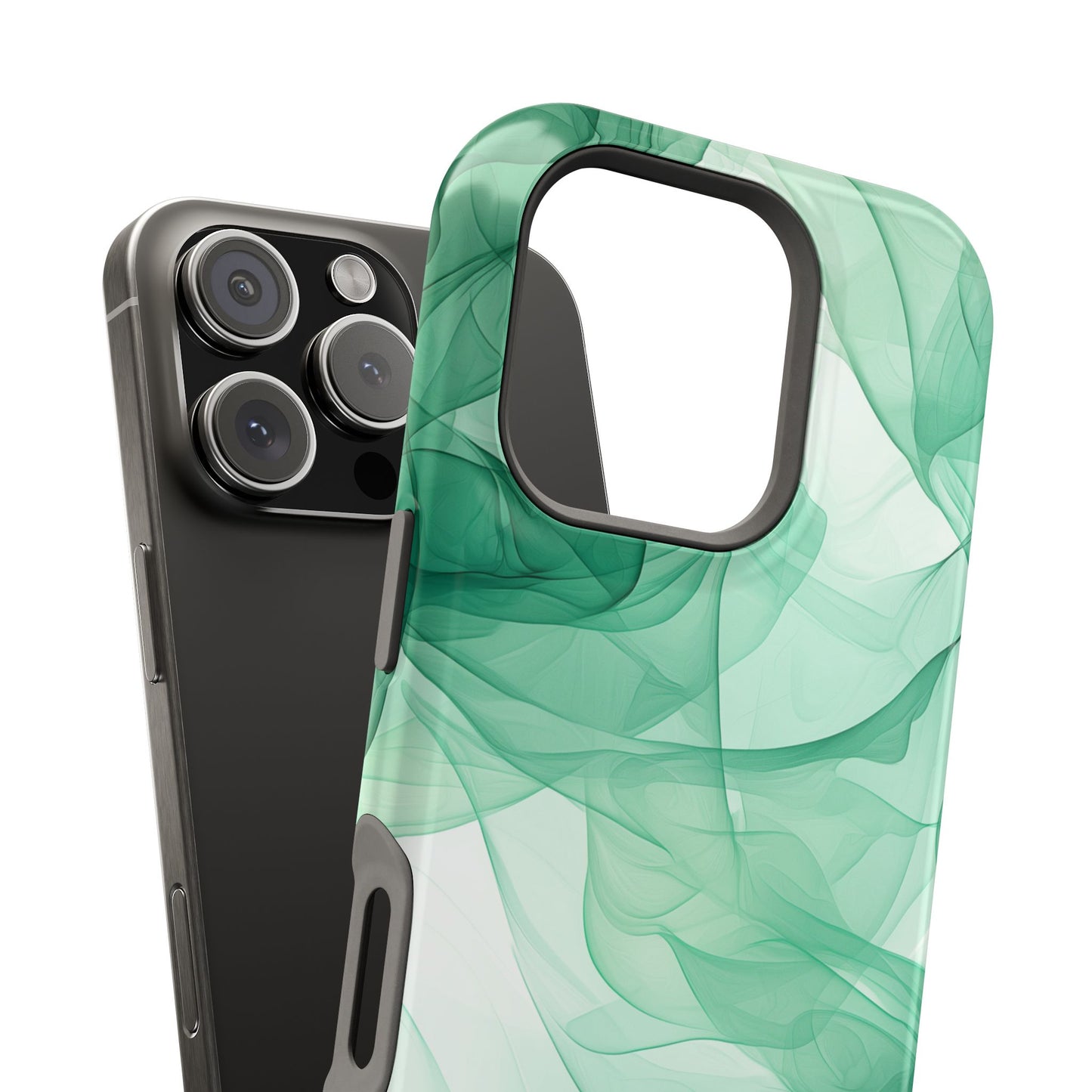 Translucent Flowing Green Fabric MagSafe iPhone Case – Elegant Fluid Design