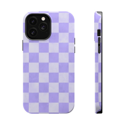 Lavender Checkerboard MagSafe iPhone Case – Shockproof, Smooth Matte Finish, Dual-Layer Design