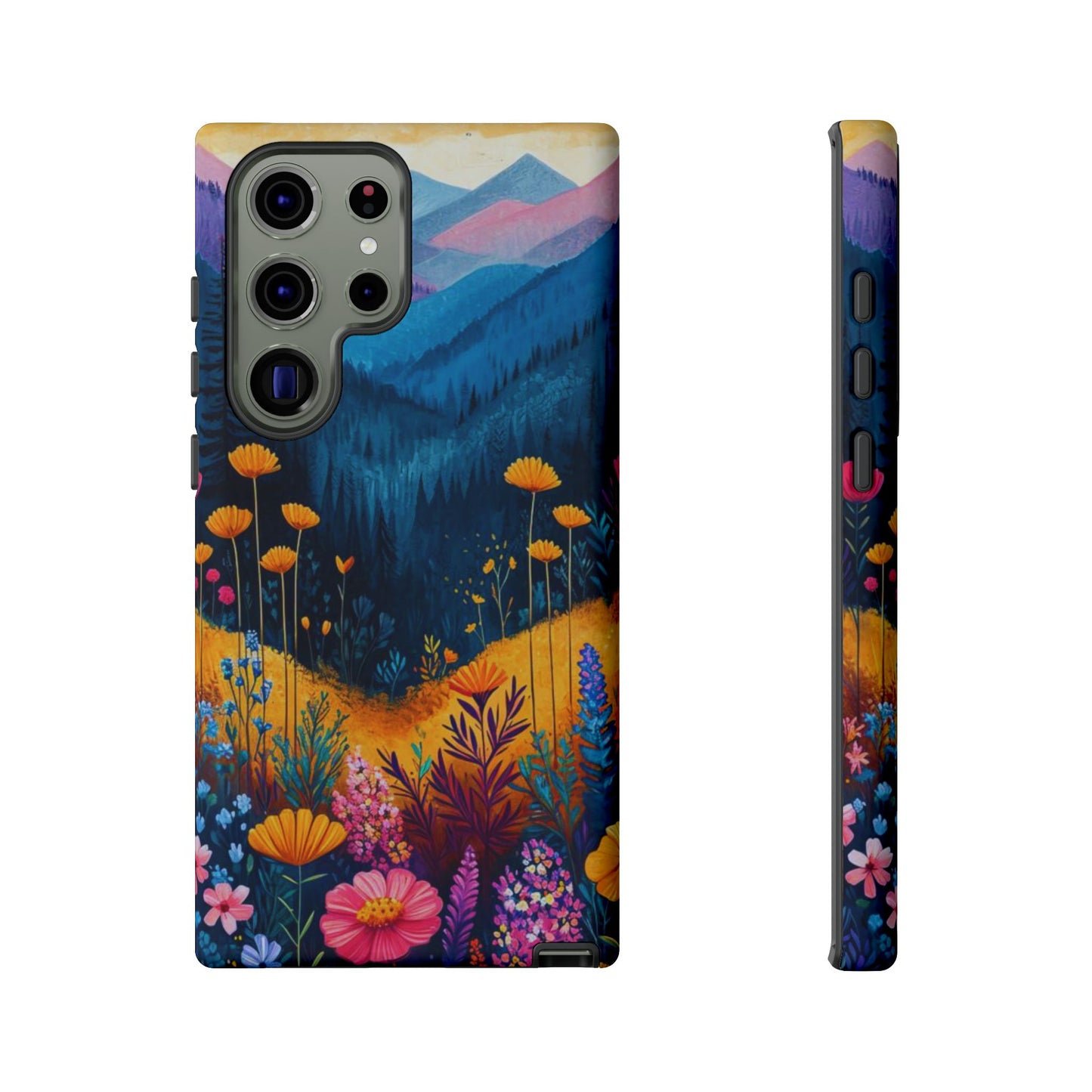 Vibrant Wildflower Mountain Samsung Galaxy  Case – Bold Nature Art, Dual-Layer Protection