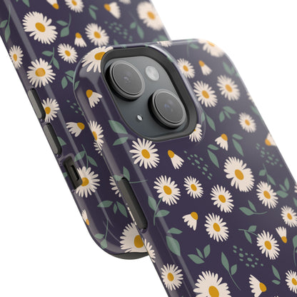 Midnight Daisy MagSafe iPhone Case – Dark Navy Floral Design, Slim and Protective