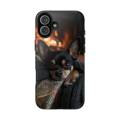 Cozy Chihuahua Fireplace iPhone Case – Warm and Stylish Design