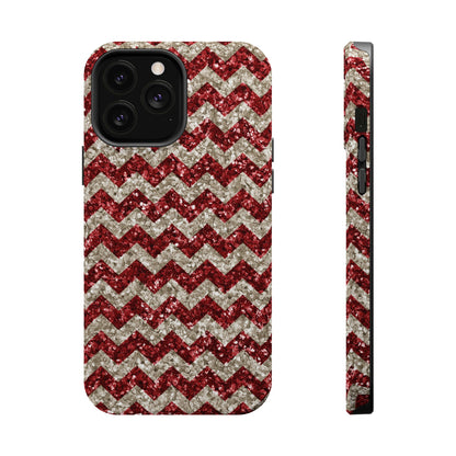 Sparkling Red & White Chevron – Glitter Illusion MagSafe iPhone Case