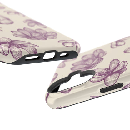 Vintage Botanical Floral Tough MagSafe iPhone Case – Hand-Drawn Purple Flowers, Shockproof Design