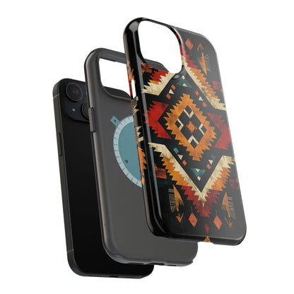 Southwestern Tribal Diamond Tough MagSafe iPhone Case – Bold Geometric Pattern, Dual-Layer Protection