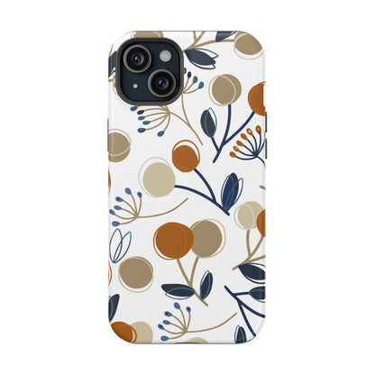 Modern Botanical Berries Tough MagSafe iPhone Case – Earthy Tones & Navy Accents, Shock-Resistant