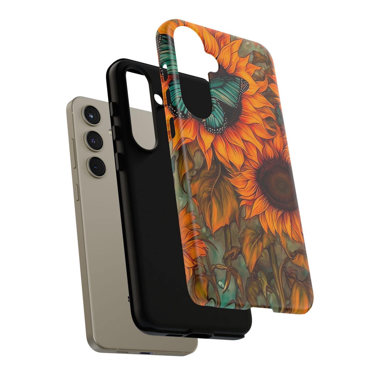 Vintage Blue Butterfly & Sunflower Art – Samsung Galaxy Case