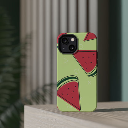 Watermelon Slice MagSafe iPhone Case – Fresh & Fun Design with Retro Geometric Pattern