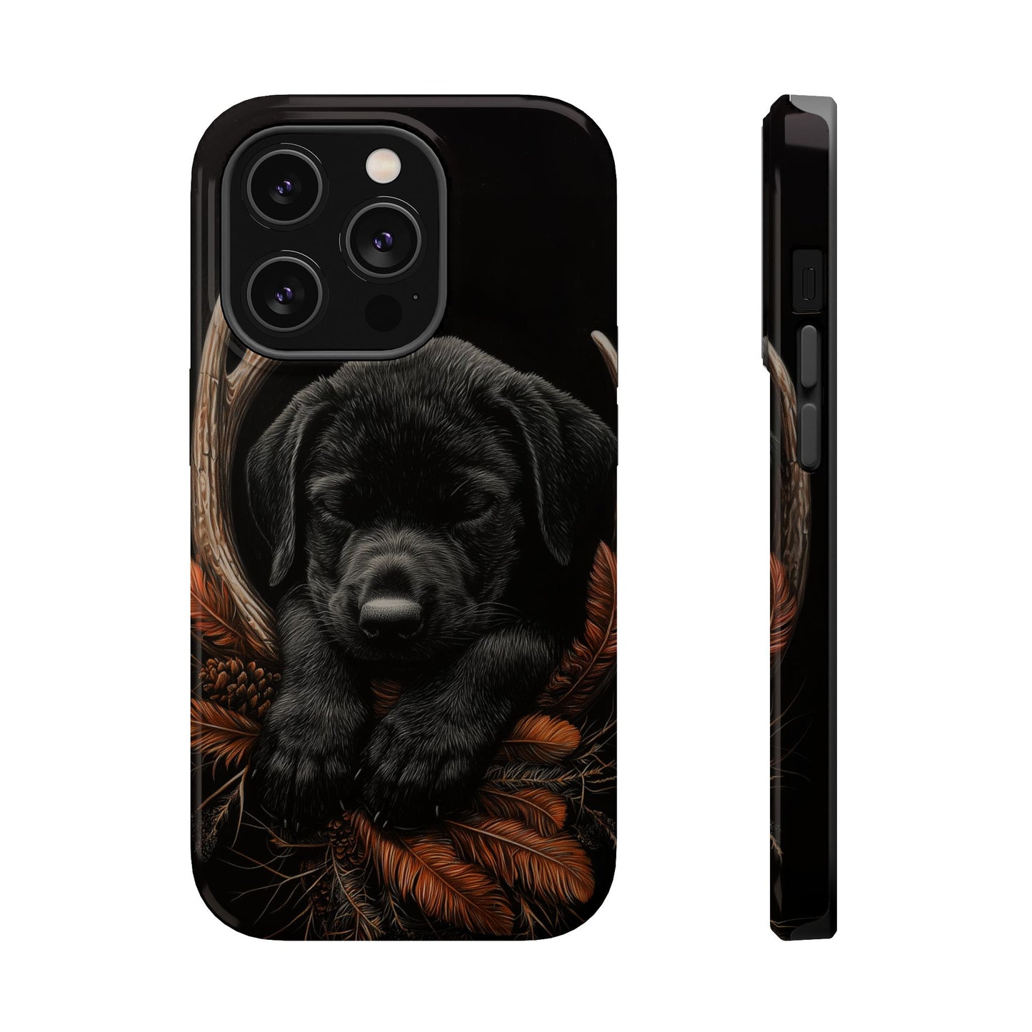 Charming Black Labrador Puppy on Feathers MagSafe iPhone Case