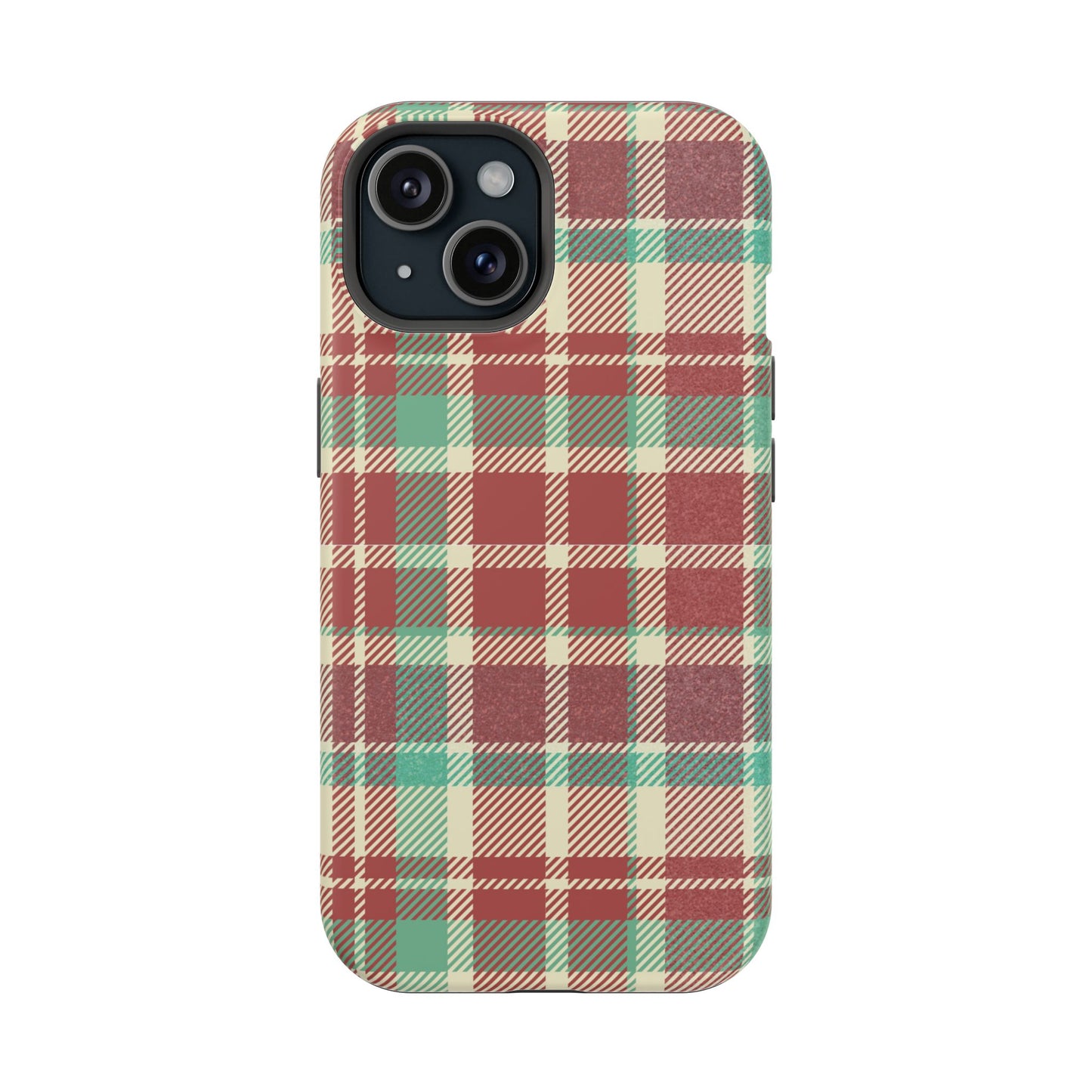 Retro Red & Cream Plaid – MagSafe iPhone Case with Classic Elegance