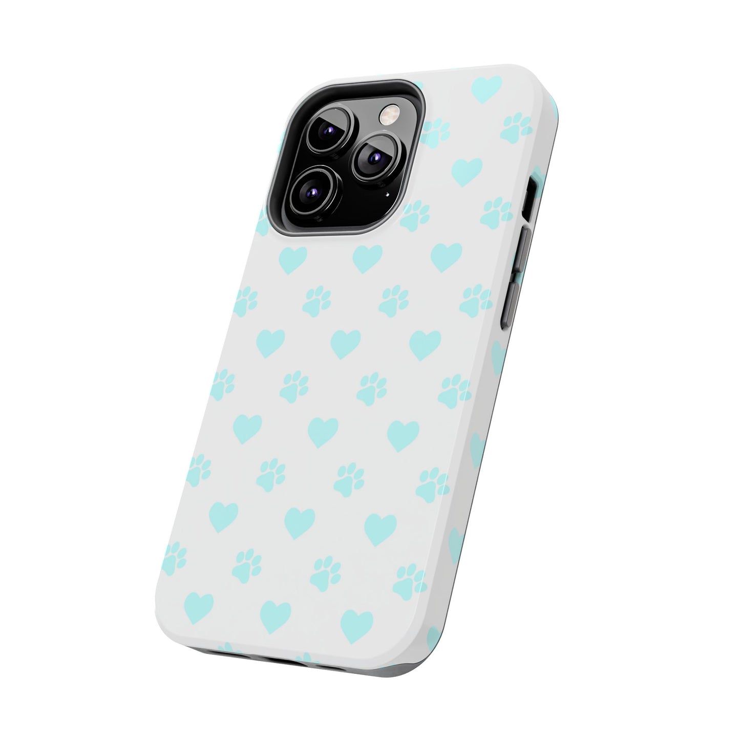 iPhone Case - Aqua Paw Print & Heart Design