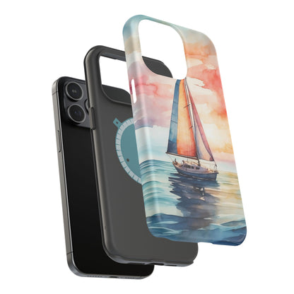 Sailboat Sunset MagSafe iPhone Case – Vibrant Watercolor Design