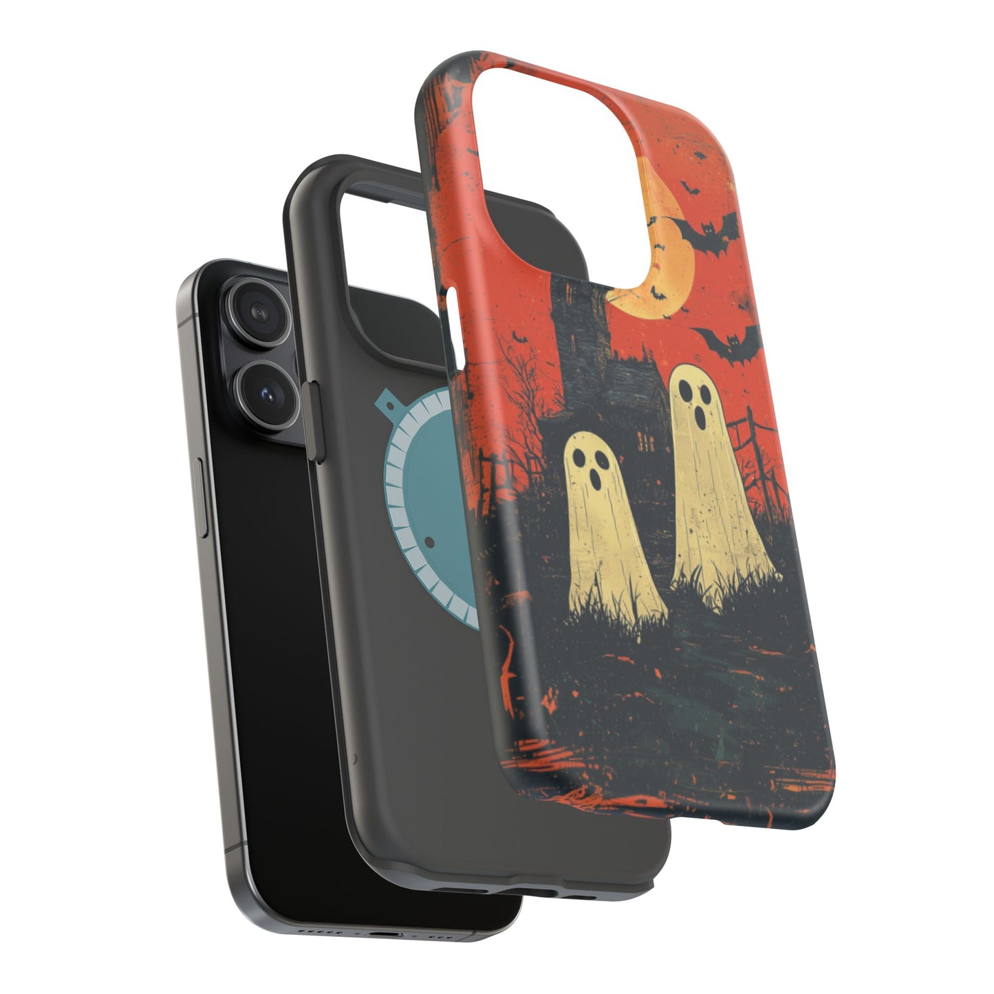 Haunted House & Ghosts MagSafe iPhone Case – Spooky Halloween Full Moon Design