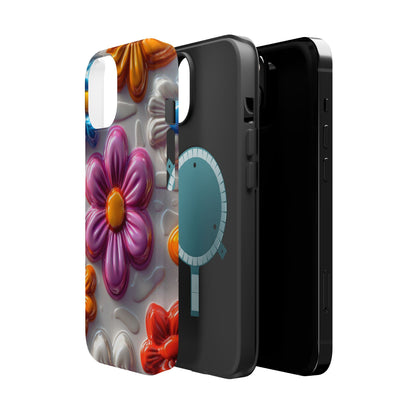 Glossy 3D Floral MagSafe iPhone Case – Colorful Flower Pattern, Durable Protection