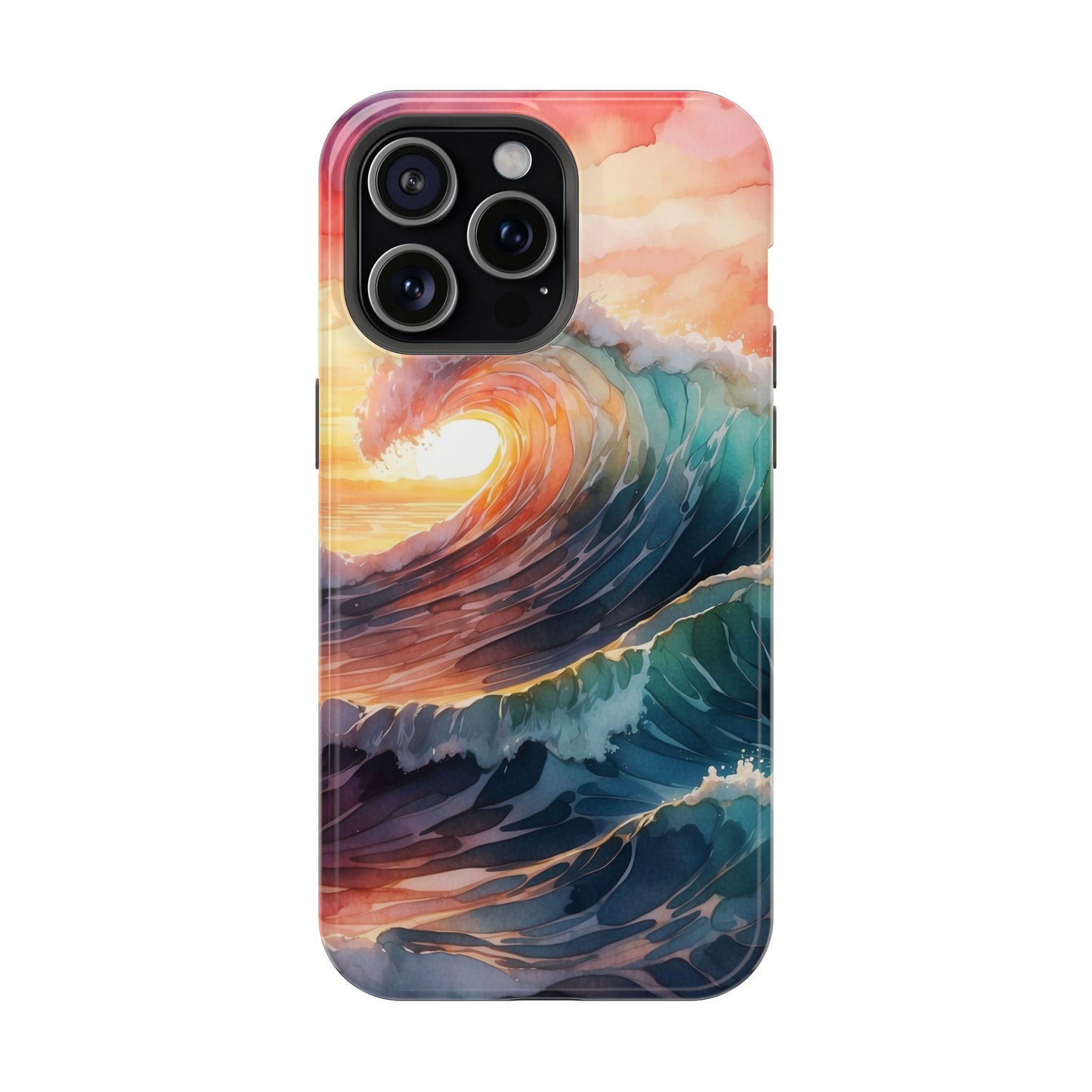 Ocean Sunrise Wave MagSafe iPhone Case – Vibrant Watercolor Wave Design