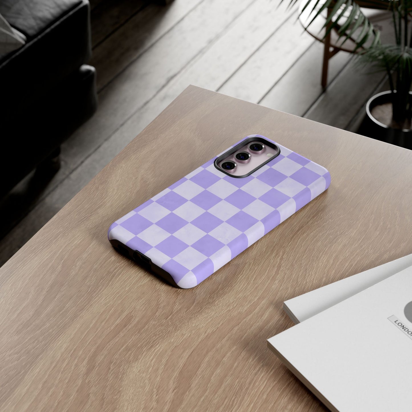 Lavender Checkerboard Samsung Galaxy Case – Shockproof, Smooth Matte Finish, Dual-Layer Design